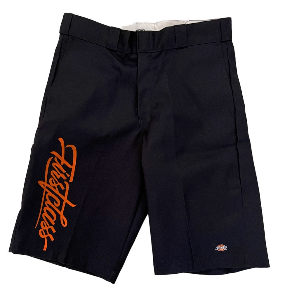 Black dickie shorts with first class print on front !